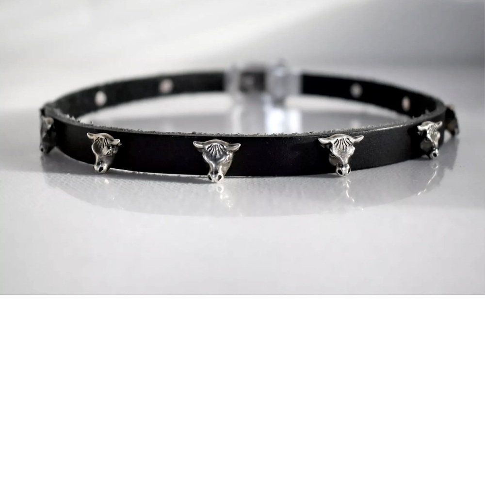 Gucci sterling silver anger forest bull head black leather choker/ double wrap - Picture 12 of 15